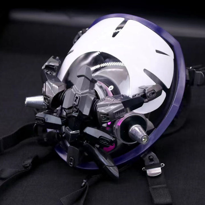 Halloween Cyberpunk Light-Up Mask - Sci-Fi Roleplay Accessory - Black & Silver
