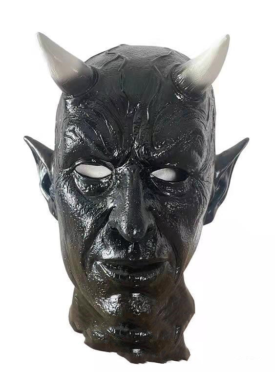Halloween Demon Horn Mask Latex Headpiece - Party Costume Accessory - Black