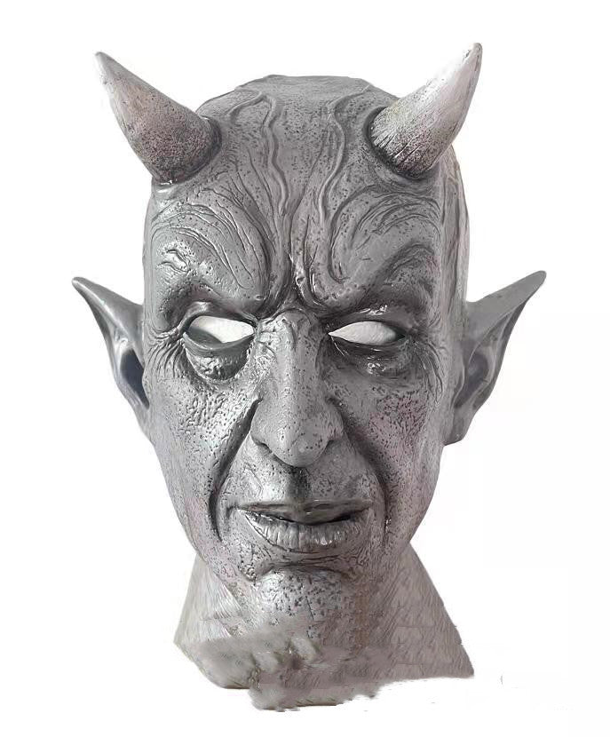 Halloween Demon Horn Mask Latex Headpiece - Party Costume Accessory - Grey