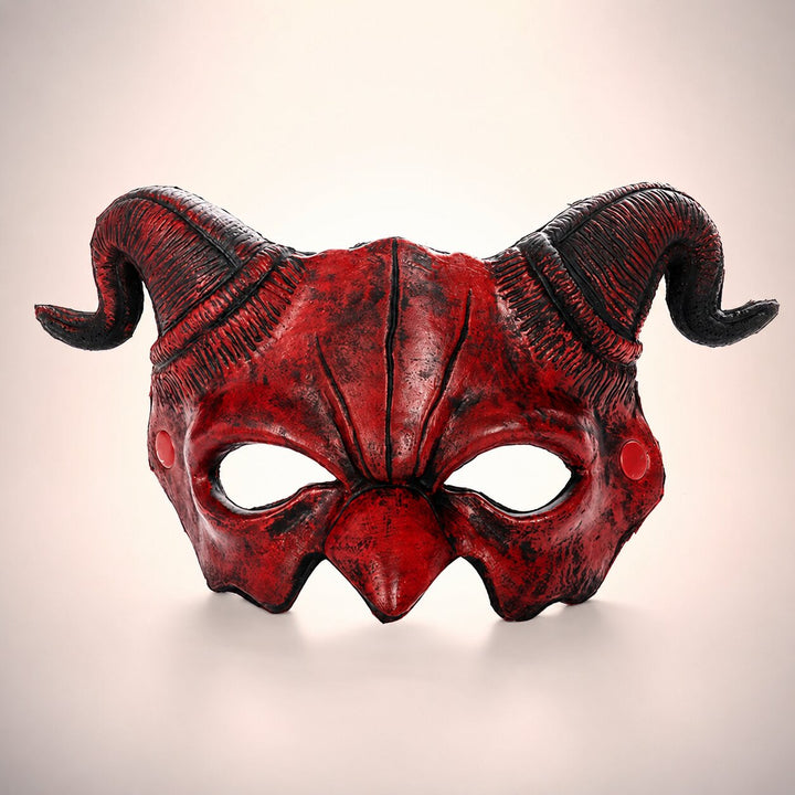 Halloween Demon Mask with Horns - Red & Black