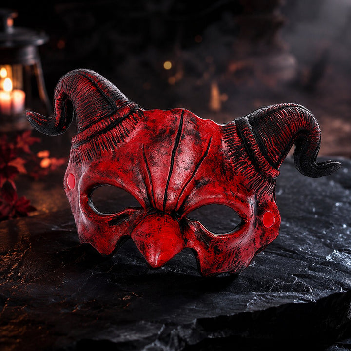 Halloween Demon Mask with Horns - Red & Black