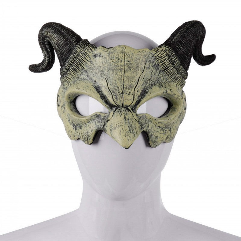 Halloween Demon Mask with Horns - Red Prajna Evil Face - Beige Prajna