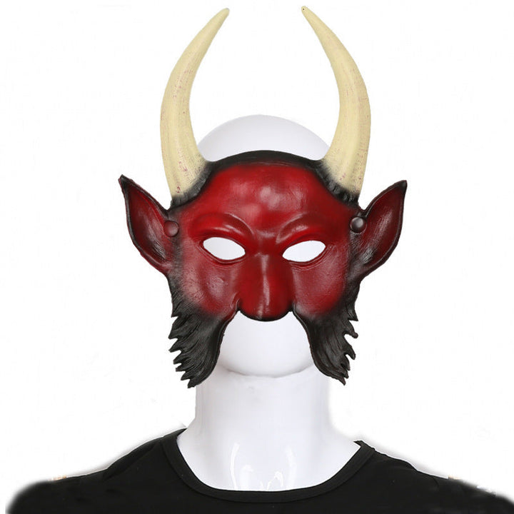 Halloween Demon Mask with Horns - Red Prajna Evil Face - Long-Horned Red Prajna