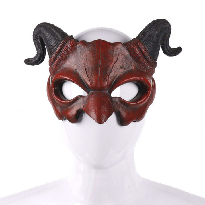 Halloween Demon Mask with Horns - Red Prajna Evil Face - Red Prajna