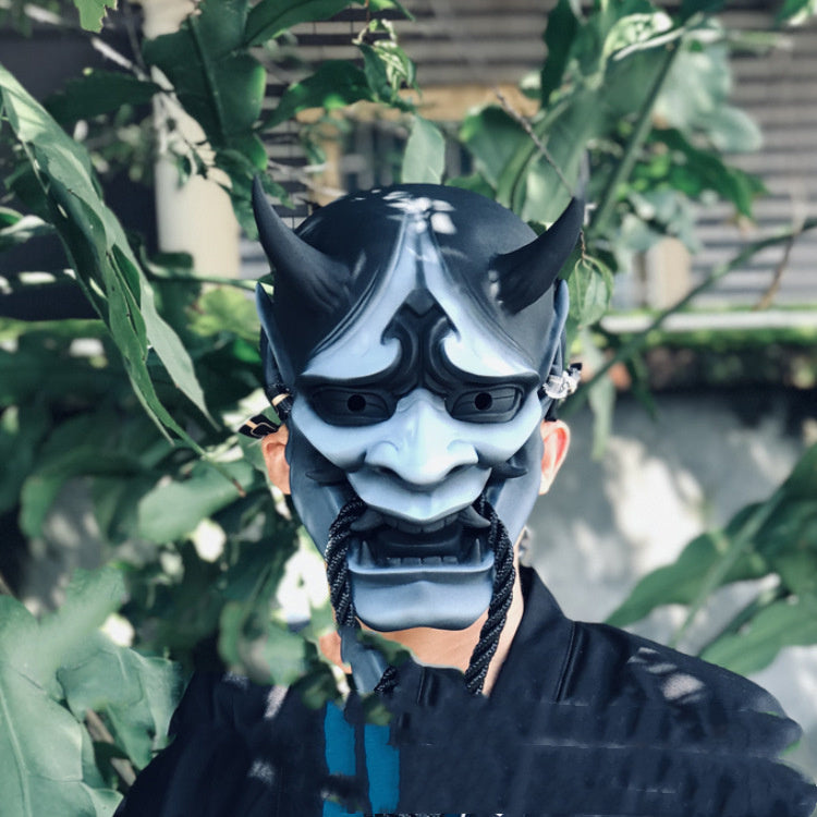 Halloween Demon Mask with Horns - Red Prajna Latex - Blue