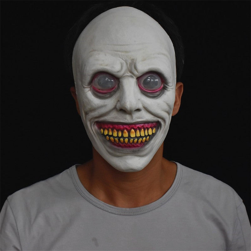 Halloween Demon Mask with White Eyes - Latex Costume Accessory - White