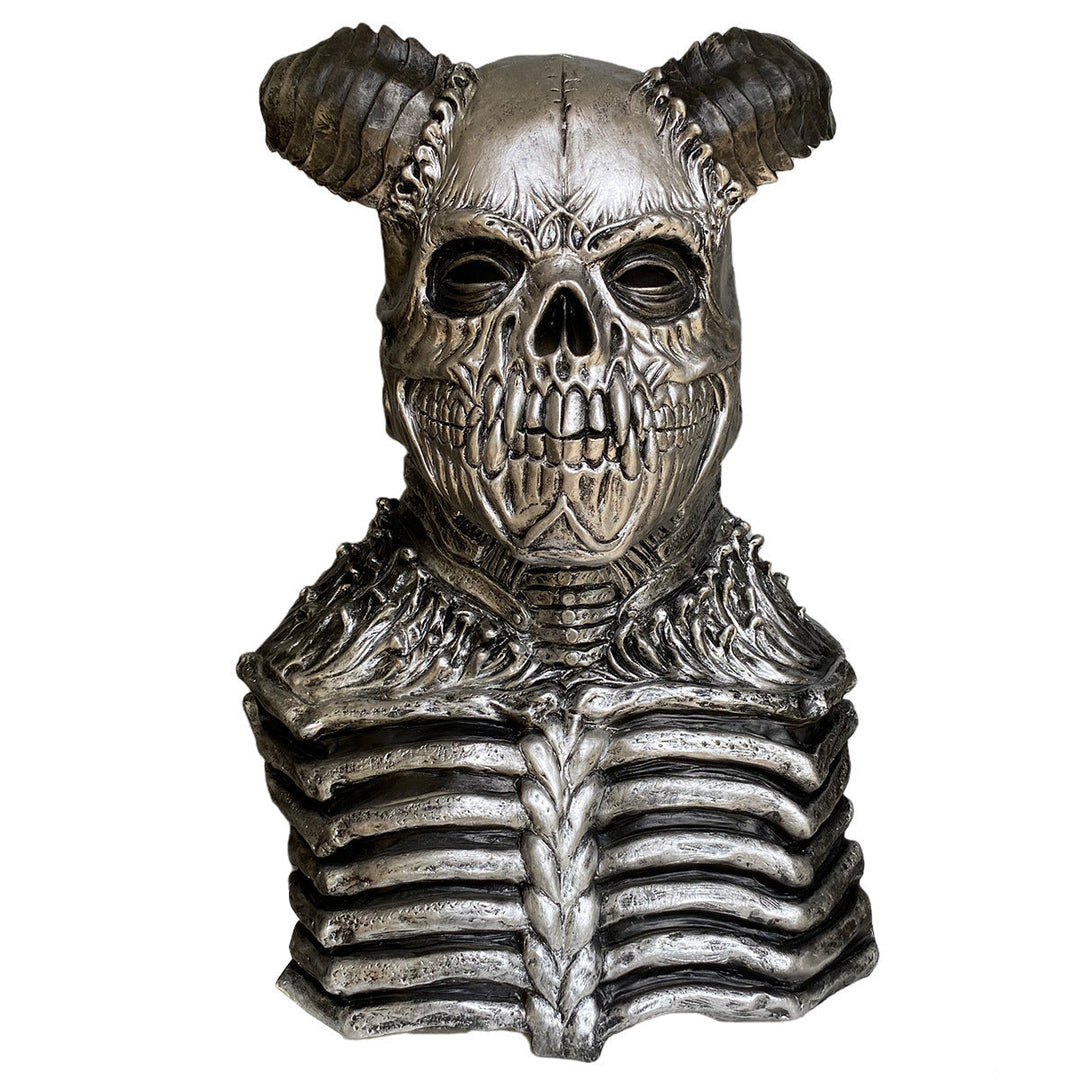 Halloween Devil Horns Skull Latex Mask - Horror Costume Accessory - Silver