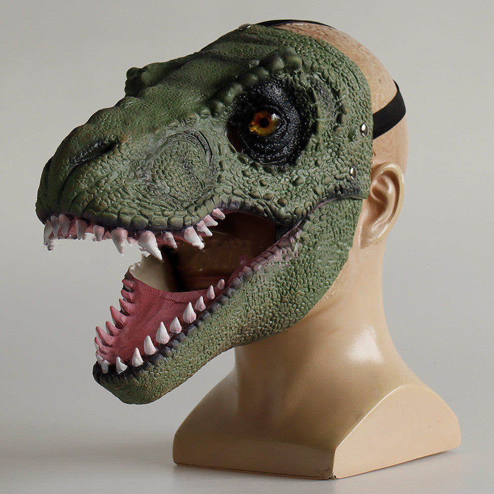 Halloween Dinosaur Mask with Moving Mouth - Latex Costume Accessory - Green