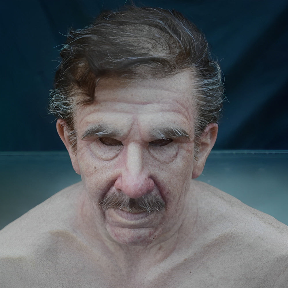 Halloween Elderly Character Mask – Full Face Party Costume - Black-Haired Old Man