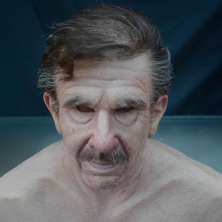 Halloween Elderly Character Mask – Full Face Party Costume - Black-Haired Old Man