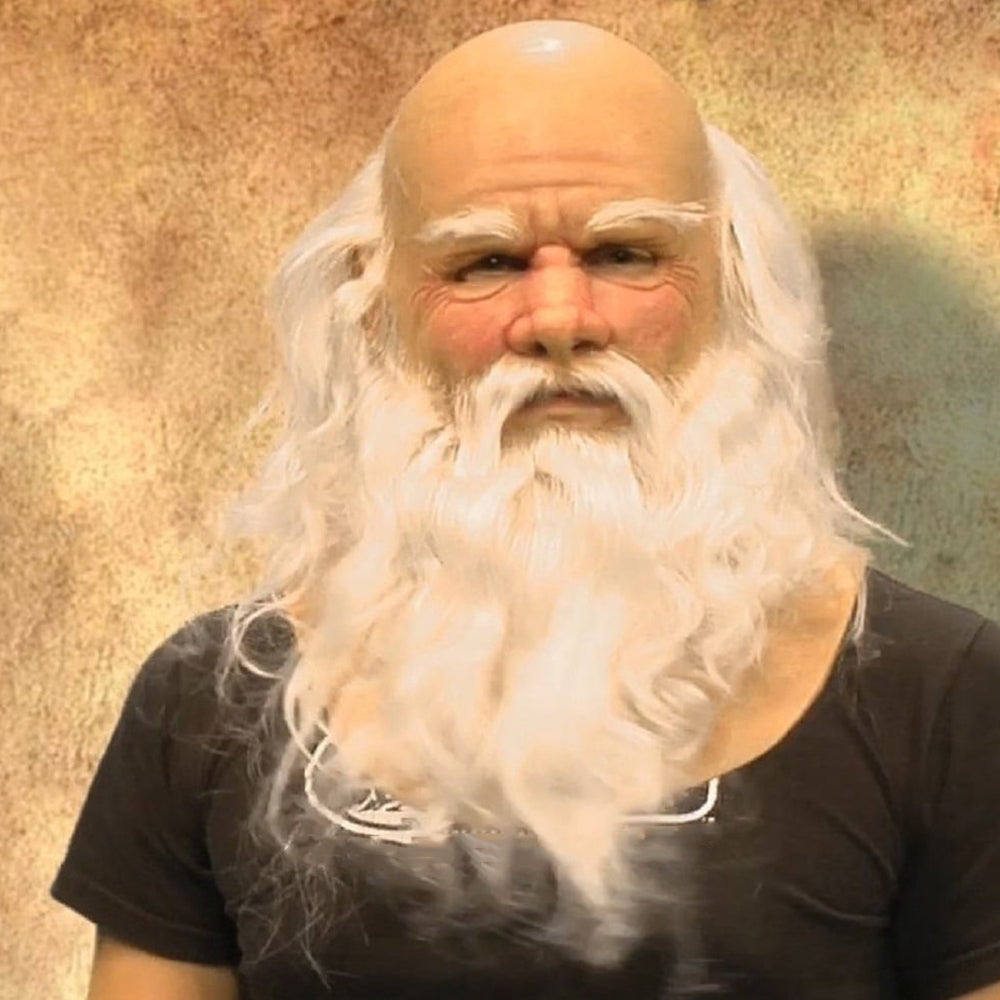 Halloween Elderly Character Mask – Full Face Party Costume - Grandpa With White Beard