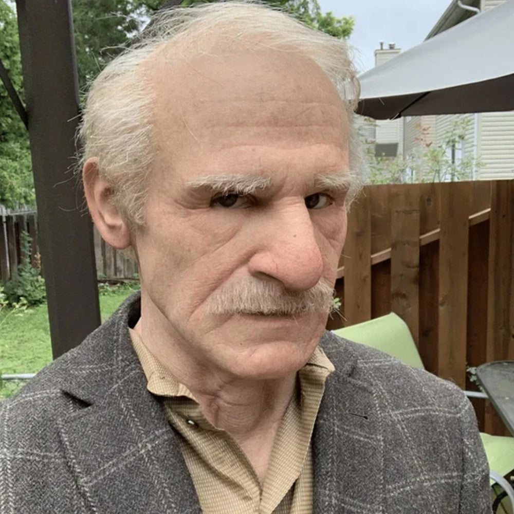 Halloween Elderly Character Mask – Full Face Party Costume - White-Haired Old Man