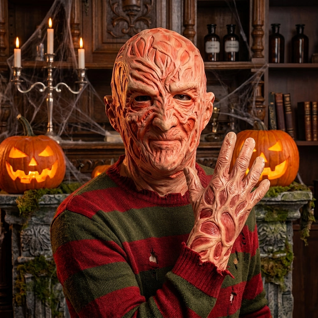 Halloween Freddy Krueger Mask & Glove Set - Scarred Horror Costume Acc