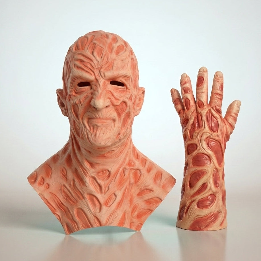 Halloween Freddy Krueger Mask & Glove Set - Scarred Horror Costume Acc - Mask & Glove Set