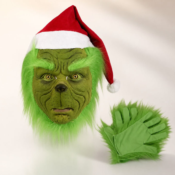 Halloween Grinch Mask with Gloves - Complete Costume Set