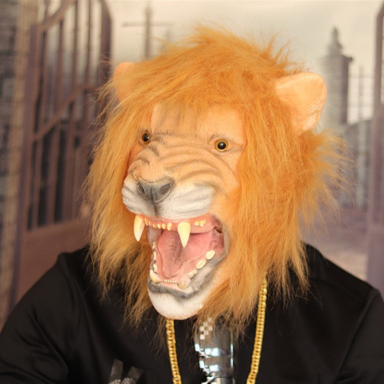 Halloween Lion Mask - Open Mouth Latex Costume - Lion with Open Mouth
