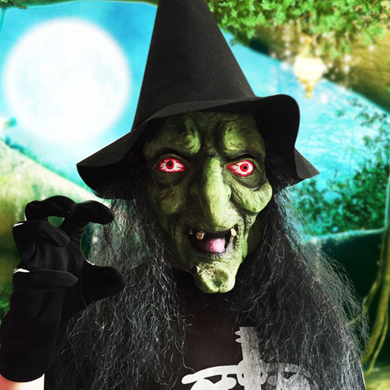 Halloween Long Hair Witch Mask - Latex Grimace Face