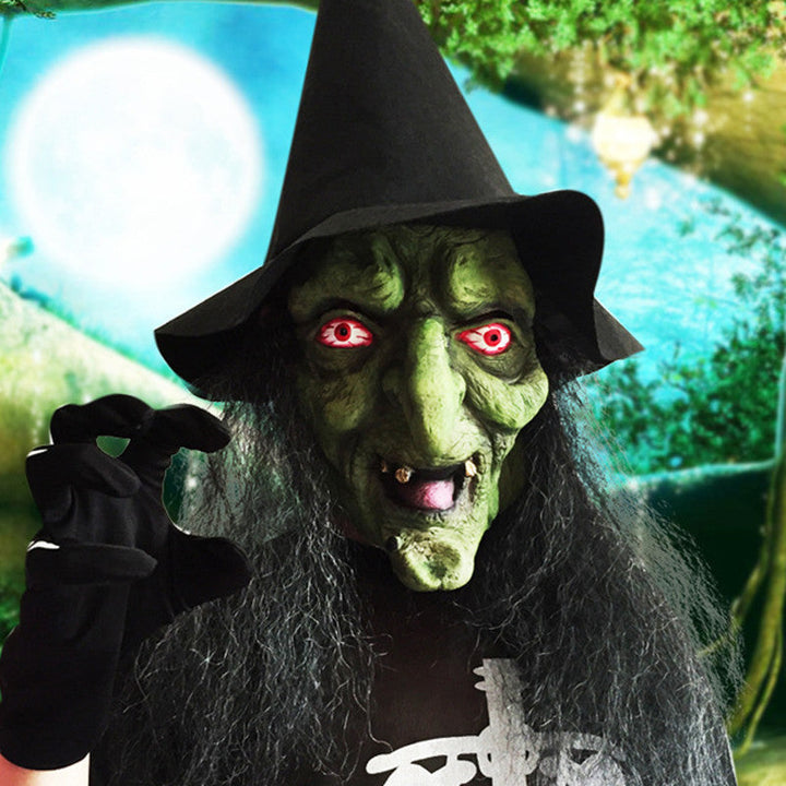 Halloween Long Hair Witch Mask - Latex Grimace Face