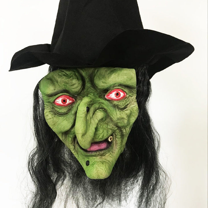 Halloween Long Hair Witch Mask - Latex Grimace Face