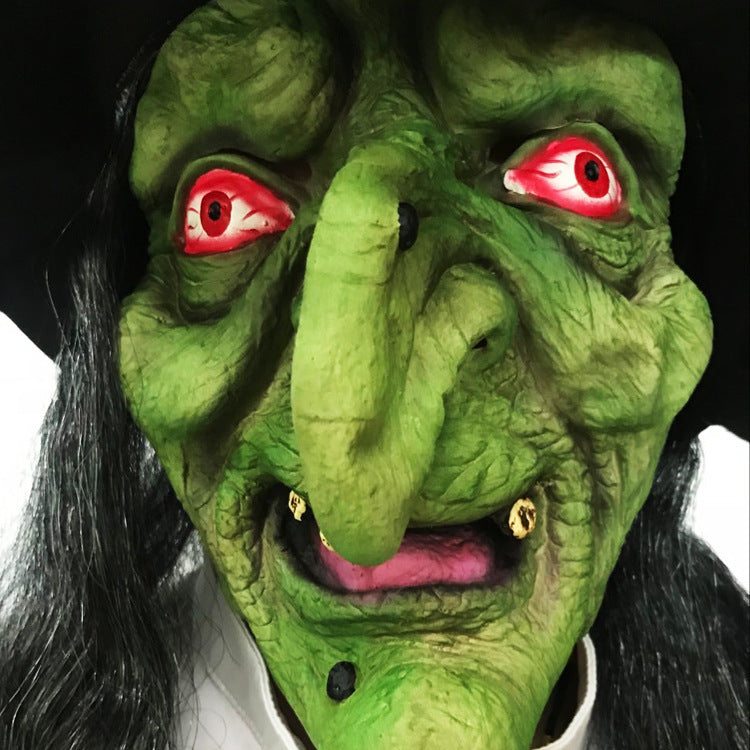 Halloween Long Hair Witch Mask - Latex Grimace Face