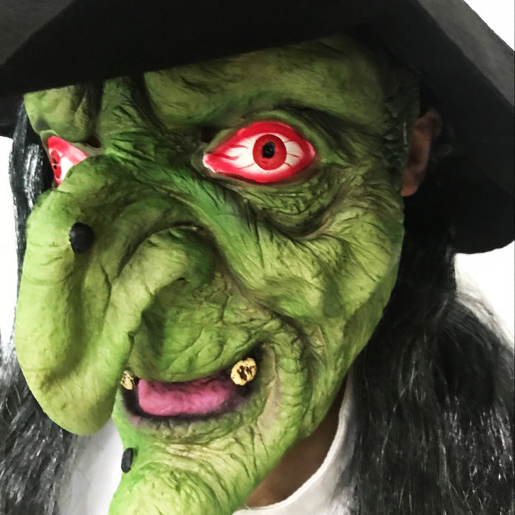 Halloween Long Hair Witch Mask - Latex Grimace Face