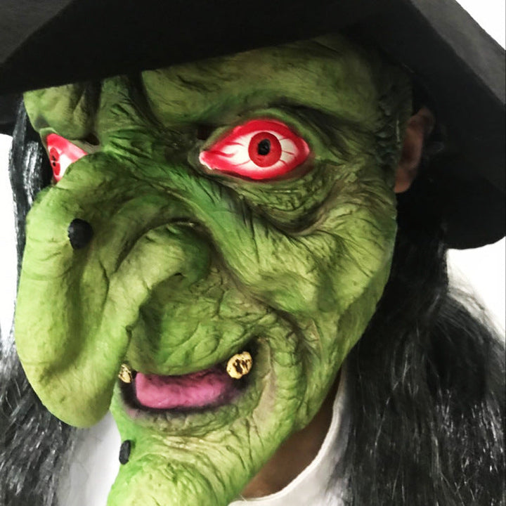Halloween Long Hair Witch Mask - Latex Grimace Face
