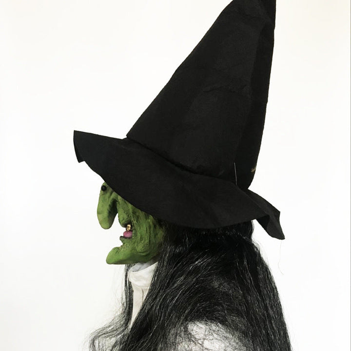 Halloween Long Hair Witch Mask - Latex Grimace Face