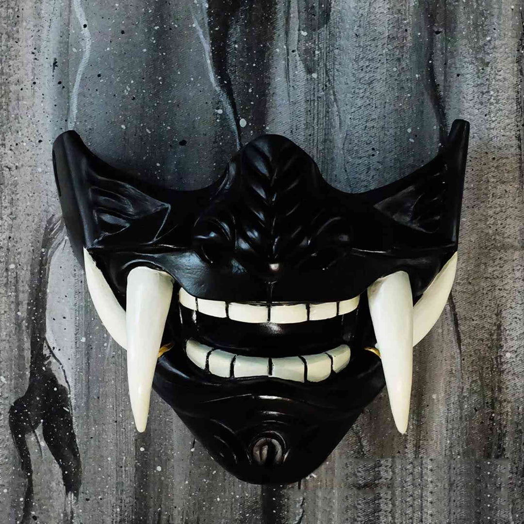 Halloween Noh Half-Face Latex Mask - Japanese Cosplay - Black