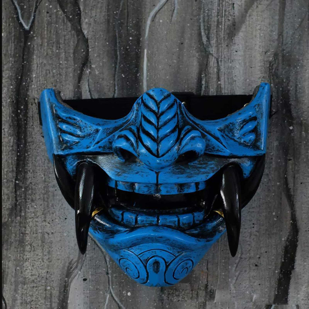 Halloween Noh Half-Face Latex Mask - Japanese Cosplay - Blue