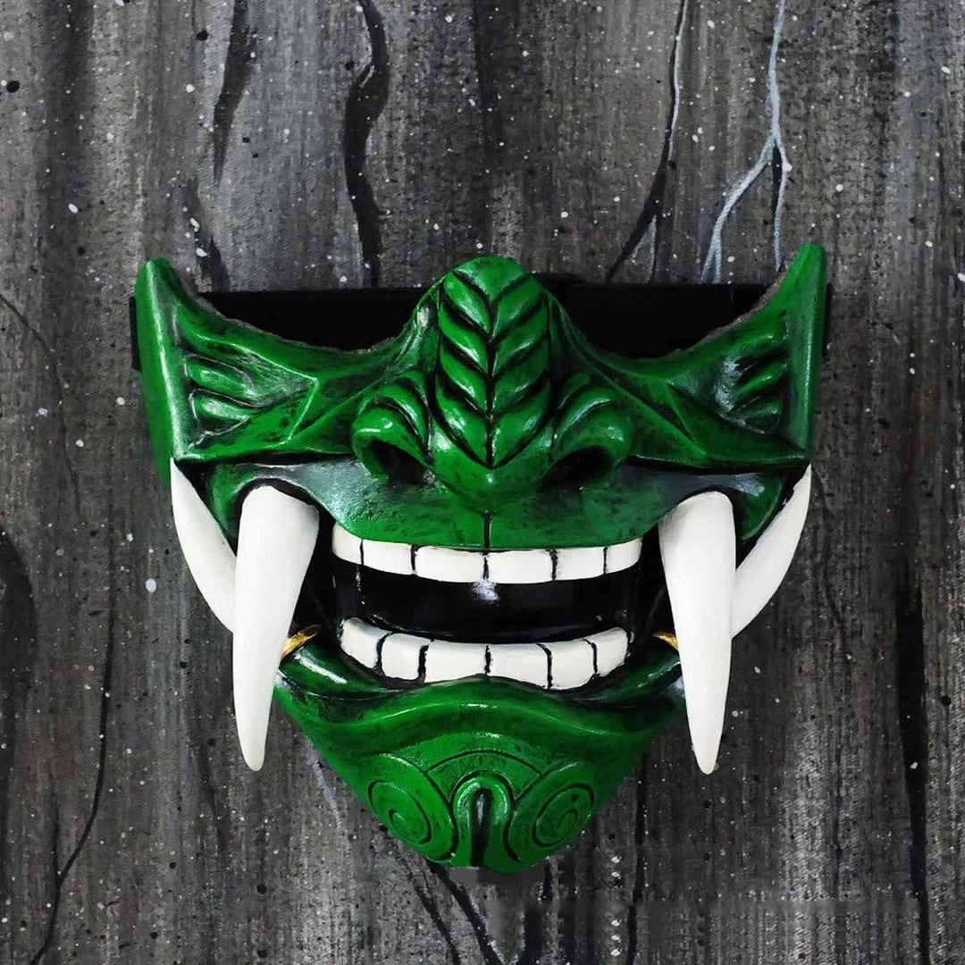 Halloween Noh Half-Face Latex Mask - Japanese Cosplay - Green