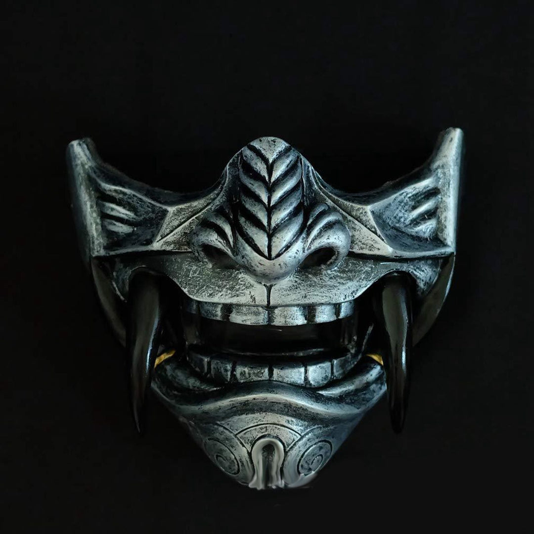 Halloween Noh Half-Face Latex Mask - Japanese Cosplay - Silver