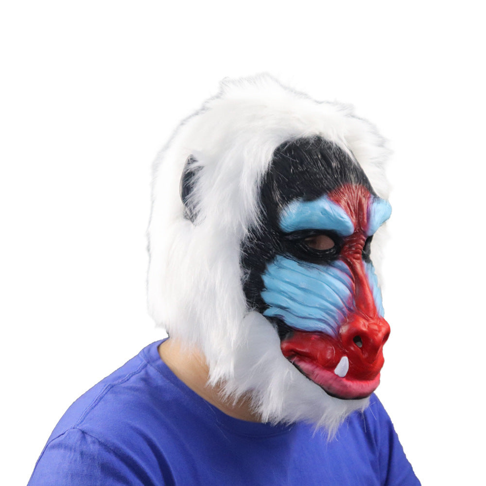 Halloween Red Face Baboon Latex Mask - Primate Costume Head