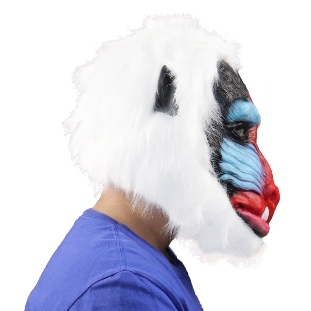 Halloween Red Face Baboon Latex Mask - Primate Costume Head