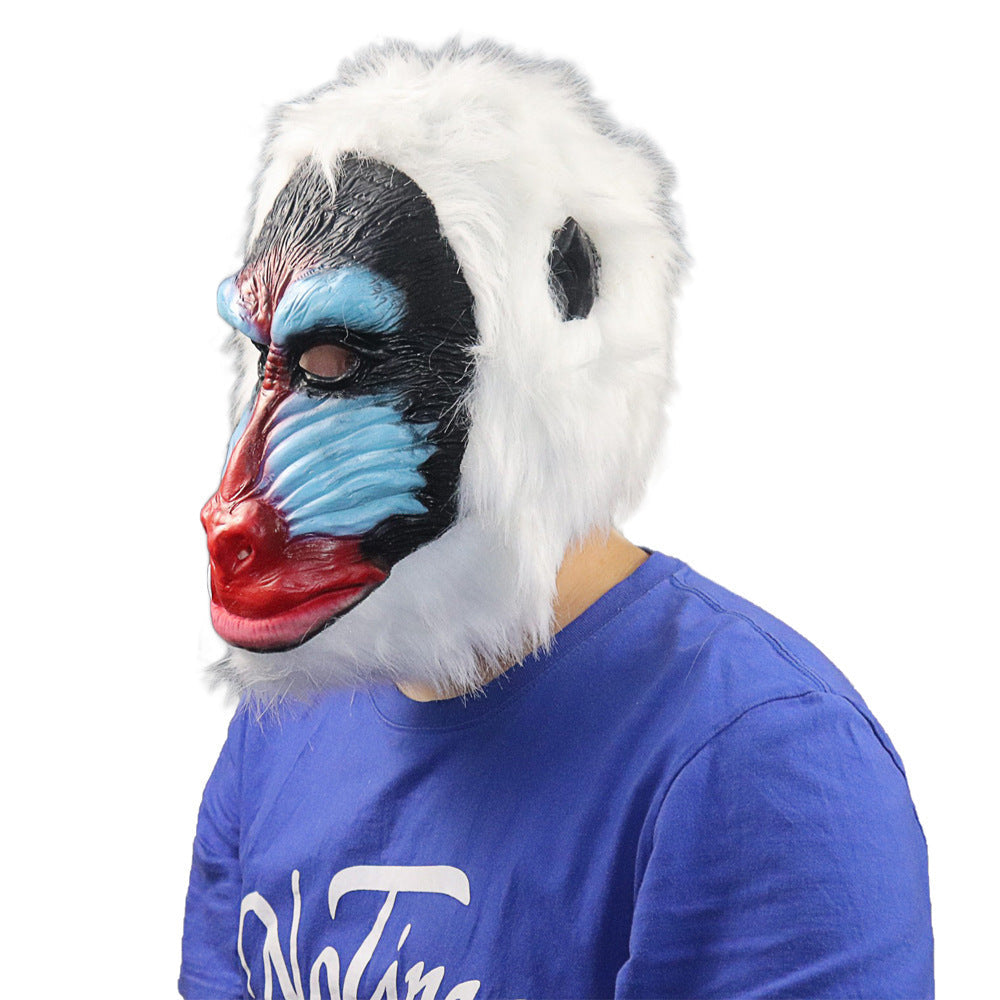 Halloween Red Face Baboon Latex Mask - Primate Costume Head