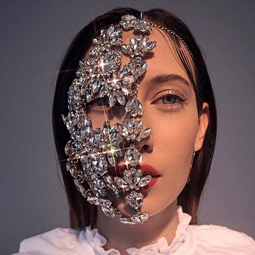Halloween Rhinestone Masquerade Mask - Silver Party Accessory