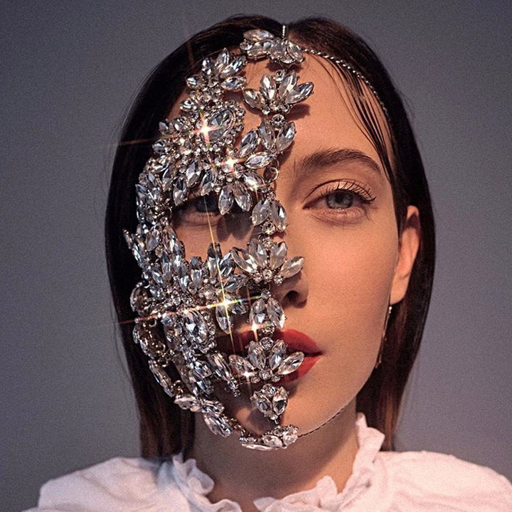 Halloween Rhinestone Masquerade Mask - Silver Party Accessory