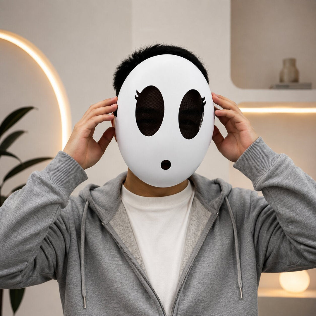Halloween Shy Guy Mask - White Character Face Accessory