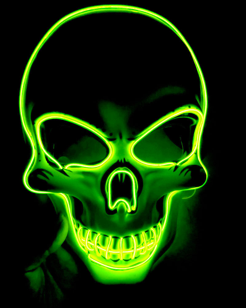 Halloween Skeleton Mask LED Glow - Scary Party Accessory - Fluorescent Green 2