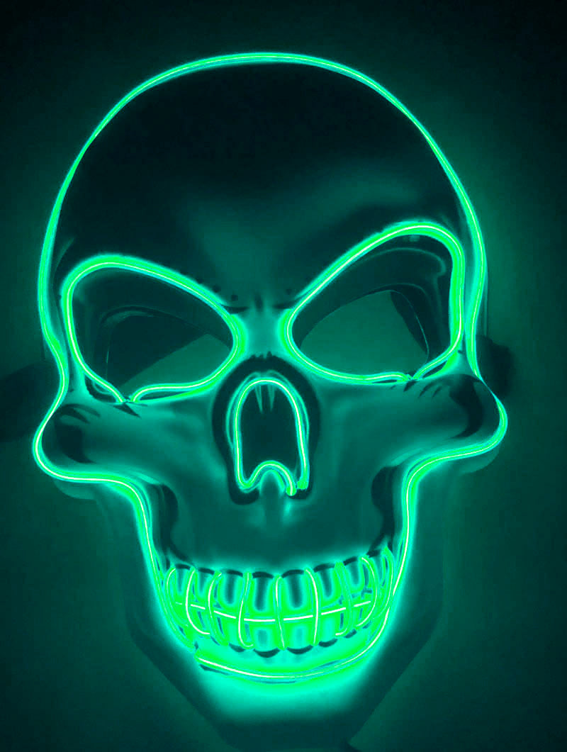 Halloween Skeleton Mask LED Glow - Scary Party Accessory - Green 2