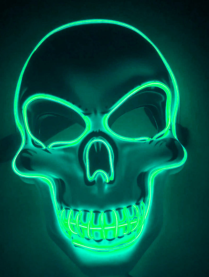 Halloween Skeleton Mask LED Glow - Scary Party Accessory - Green 2