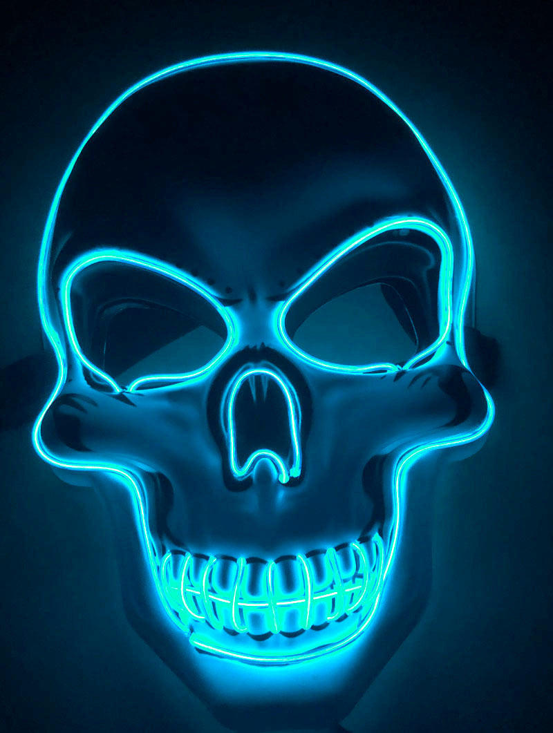Halloween Skeleton Mask LED Glow - Scary Party Accessory - Ice Blue 2