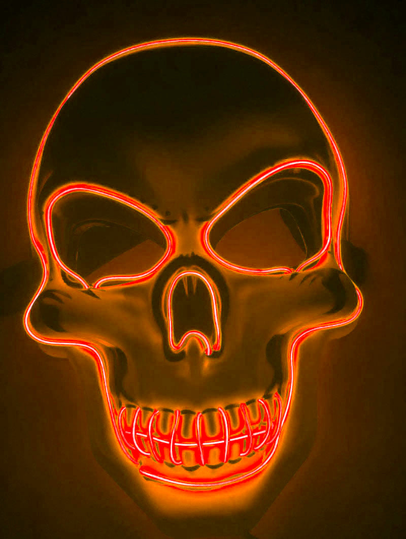 Halloween Skeleton Mask LED Glow - Scary Party Accessory - Orange 2