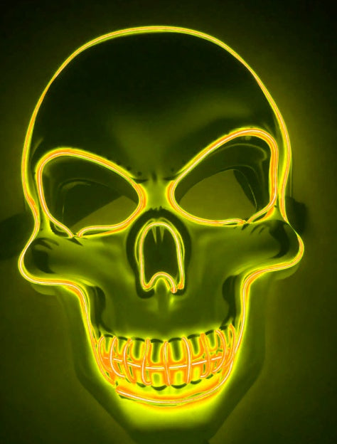 Halloween Skeleton Mask LED Glow - Scary Party Accessory - Yellow 2