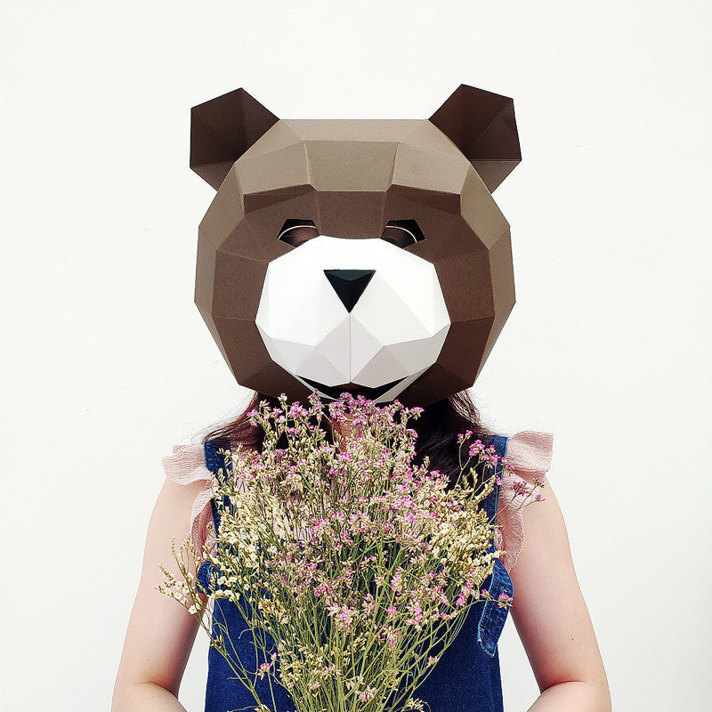 Halloween Smiling Teddy Bear Head Mask - DIY Craft Kit - White