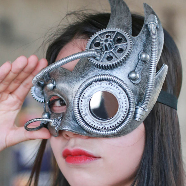 Halloween Steampunk Half Face Mask - Mechanical Retro Costume Accessor