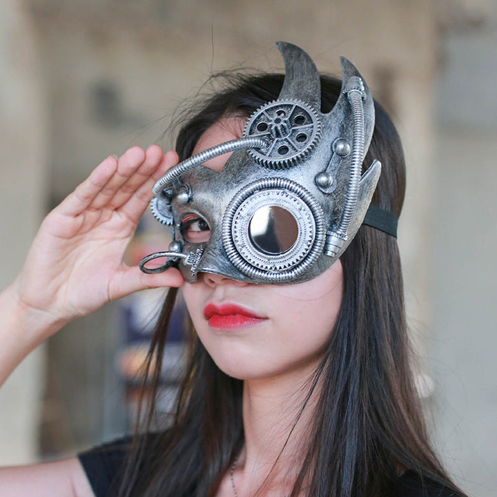 Halloween Steampunk Half Face Mask - Mechanical Retro Costume Accessor