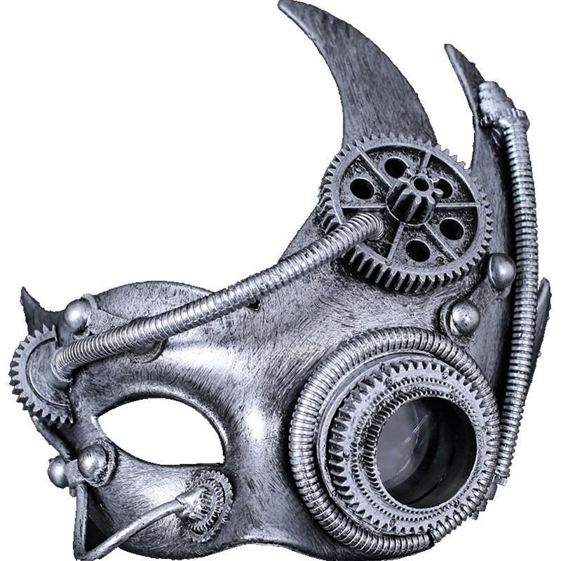 Halloween Steampunk Half Face Mask - Mechanical Retro Costume Accessor
