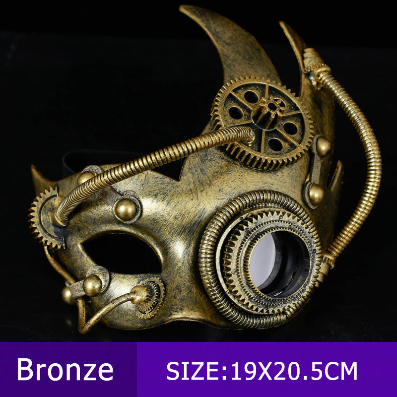 Halloween Steampunk Half Face Mask - Mechanical Retro Costume Accessor - Gold
