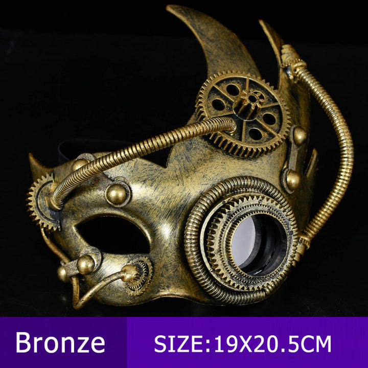 Halloween Steampunk Half Face Mask - Mechanical Retro Costume Accessor - Gold