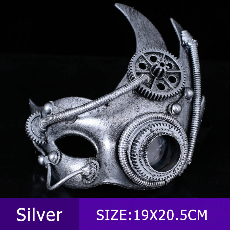 Halloween Steampunk Half Face Mask - Mechanical Retro Costume Accessor - Silver